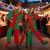 Christmas Elf Costume Family Adults Kids Elf Outfit Red Green Color Block Elf Hat Top Pants And Belt Festive Holiday Party Attire for Dad Mom Children