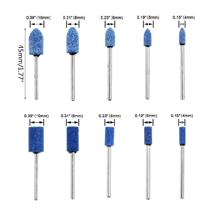 10 Pcs Professional Blue Abrasive Stone Polishing for Head Mounted 3mm Shank Too
