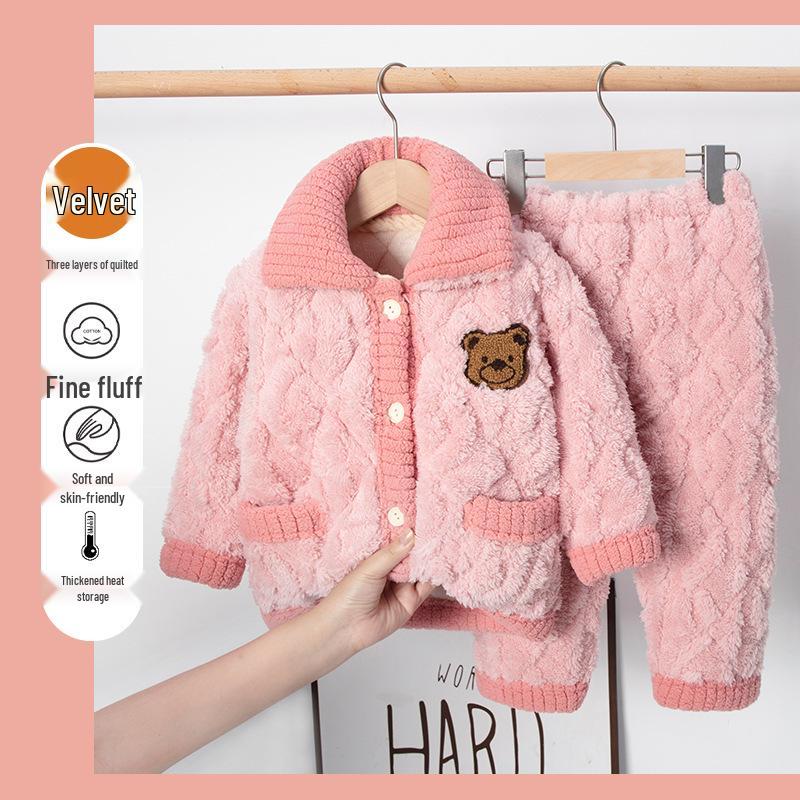 Зимний детский стеганый фланелевый пижамный комплект с флисовой подкладкой для мальчиков, девочек и малышей, семейный matching set