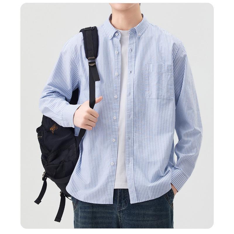 Men S Long Sleeve Striped Cotton Shirt Casual Style