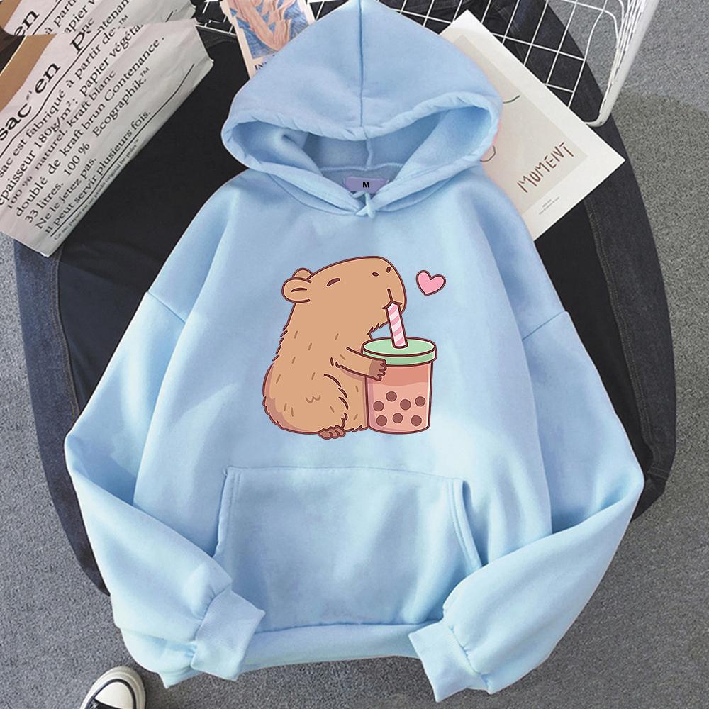 Толстовка с капюшоном Kawaii Bubble Tea Capybara унисекс/унисекс эстетическая графика смешные толстовки унисекс осень-зима Harajuku пуловеры толстовки