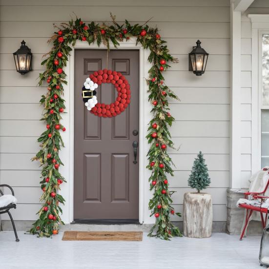 Рождественский венок Плюшевые шары Яркие цвета Легкий Праздничная атмосфера Венок Украшение Праздничный сезон