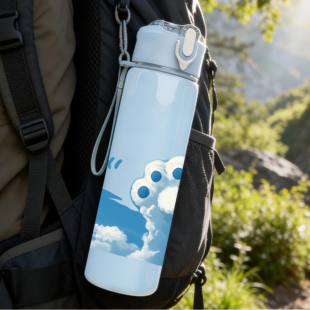 1PC Blue Bear Ice Bubble Cartoon 750ml Color Plastic Sports Water Bottle Leakproof Flip Straw Lid Suitable for Sports Office Home Use