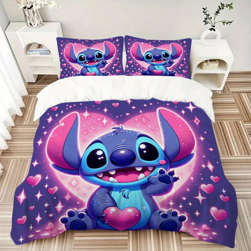Stitch'S Magical Heart Print 3Pcs Bedding Setduvet Cover With 2 Bedropillowcase Home Birthday Gift