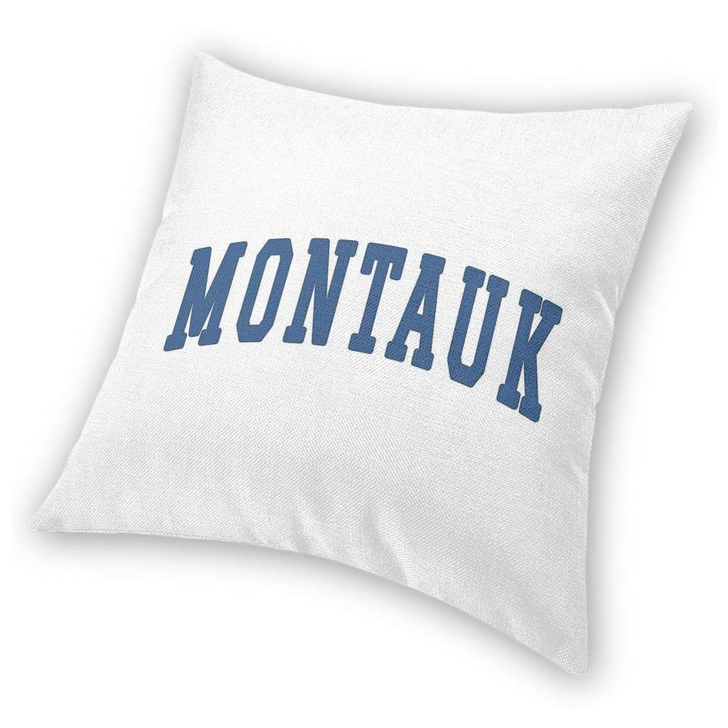 Montauk New York Blue Square Pillowcase Polyester Linen Velvet Creative Zip Decor Pillow Case Car Cushion Case 18"