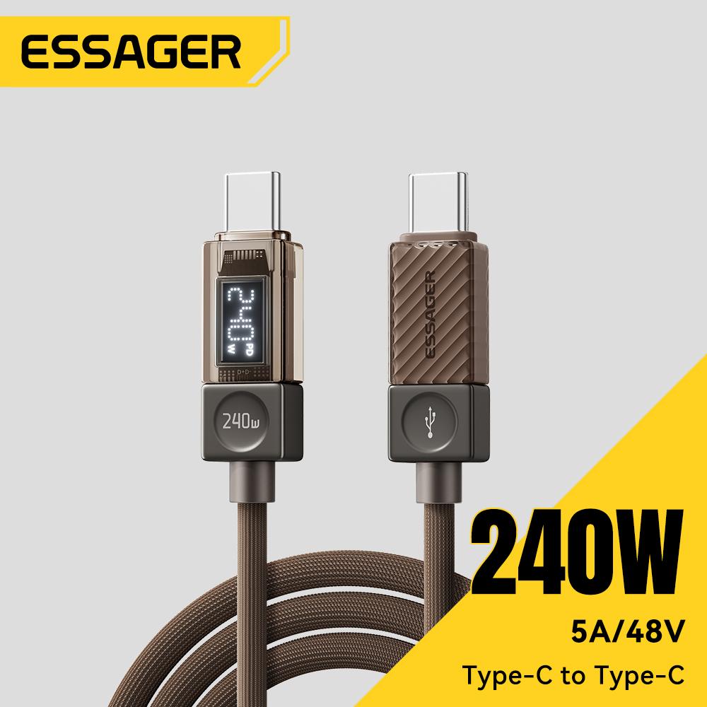 Essager Кабель Type C к Type C к USB C 100 Вт/240 Вт 5 А PD Кабель для быстрой зарядки для Macbook Xiaomi Samsung Кабель с цифровым дисплеем