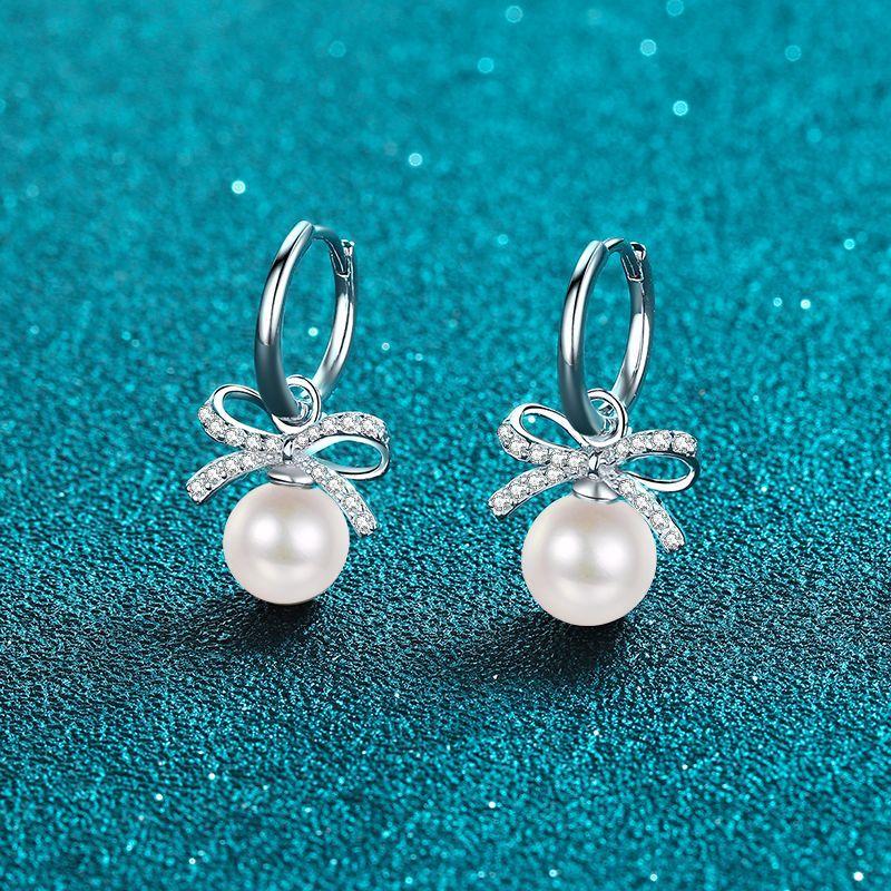 925 Silver Earrings Female Freshwater Pearl Mossan Stone Earrings