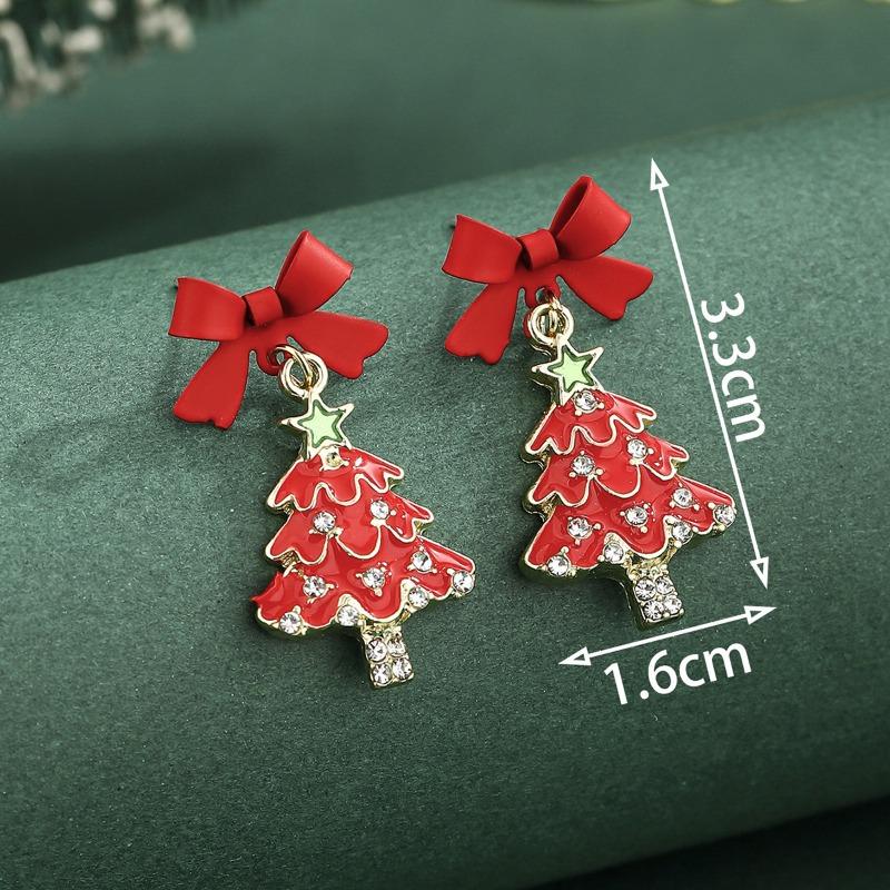 Christmas New Silver Needle Earrings, Christmas Tree Diamond Stud Earrings, Alloy Rhinestone Earrings Jewelry