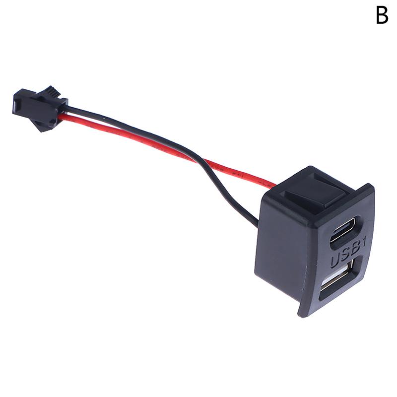 1Pc Usb Female Base Type-C Black Double-Layer Socket Usb A Female Lamp Charging Socket Power Socket With Cable Connector