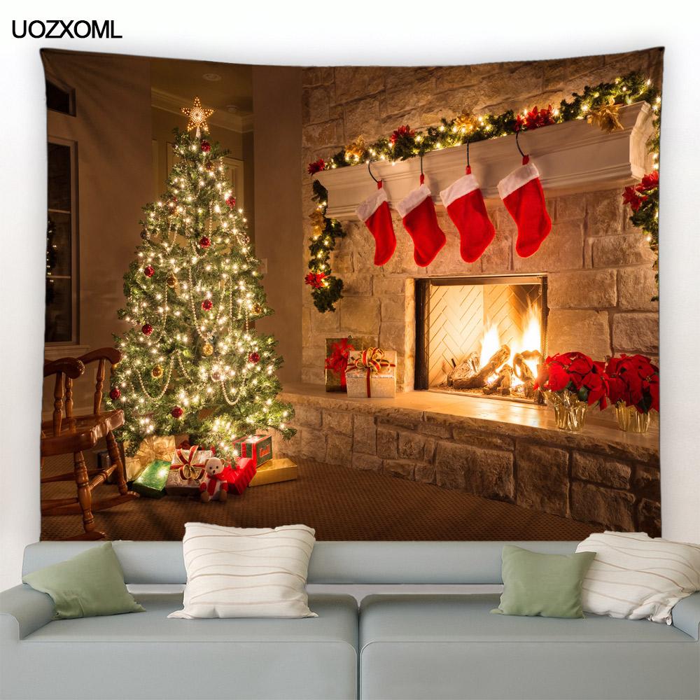 Рождественский гобелен Снеговик Санта-Клаус камин подарки зимняя ночь настенное одеяло рождественские украшения для спальни гостиной