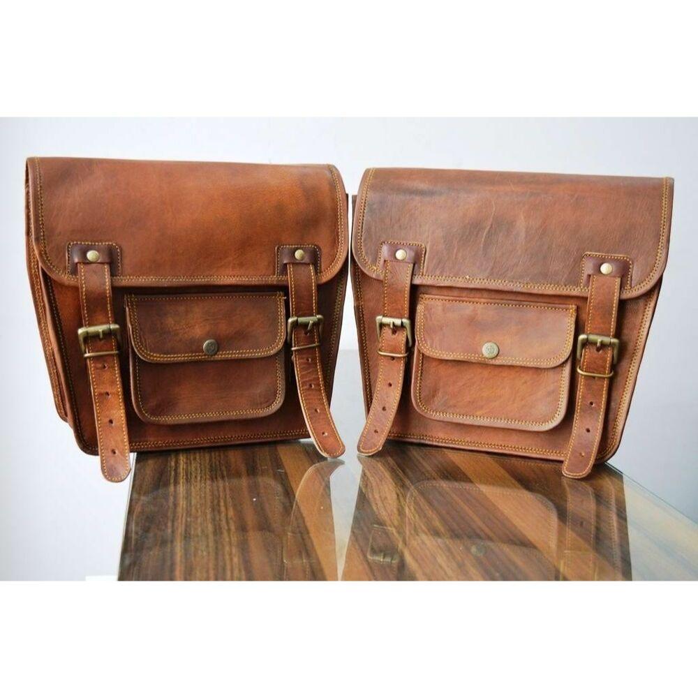 Мотоциклетное седло из натуральной козьей кожи с 2 коричневыми кофрами Седельные сумки Сумки-корзины