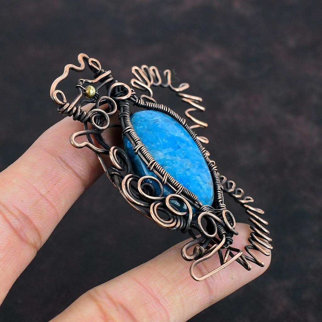 Неоновый апатитовый кулон, медная проволока, обернутая драгоценными камнями, подвеска в виде кролика, медная подвеска, ювелирные изделия ручной работы, проволочная обертка, подарки на помолвку