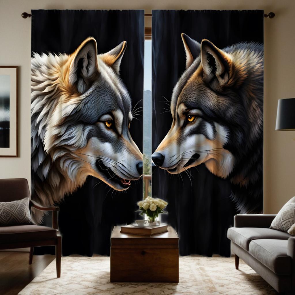 Hd Wolf Totem Decorative Curtain Black Tie Digital Printed Home Decoration Style Living Room Bedroom Curtains Set Of 2 Made Polyester Great Decor