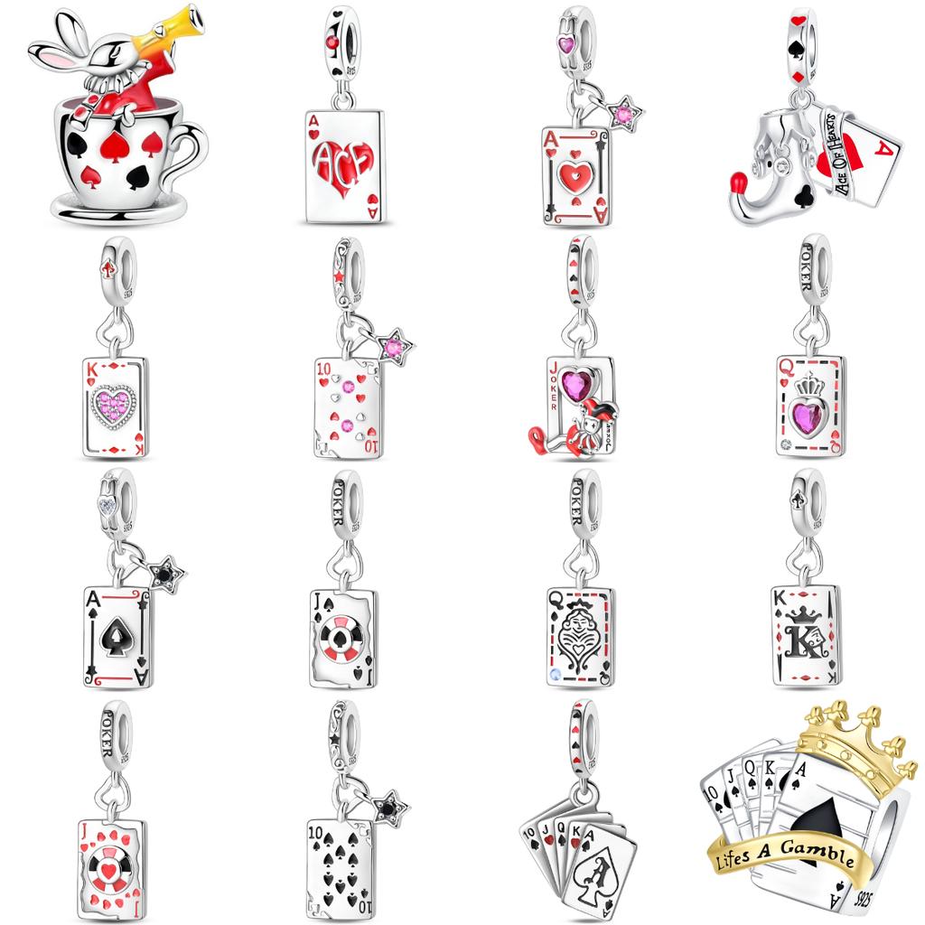Оригинальные медные шармы для игральных карт Покер Джокер Черви Пики Корона Бусина Подвеска Подходит для браслета Ожерелье Ювелирные изделия
