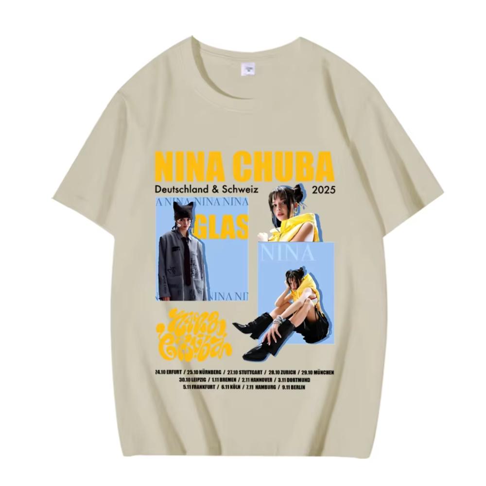 Винтажные мужские и женские футболки с графикой Singer Nina Chuba 2025 Новые, оверсайз, хлопковые, с коротким рукавом, летние, с забавными принтами, унисекс