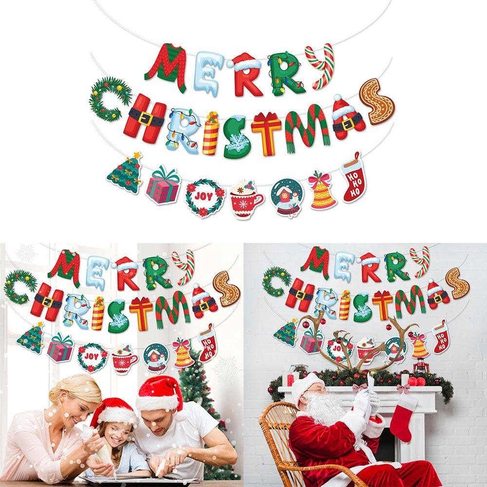Cartoon Christmas Pull Flag Letter Merry Christmas Flag Multifunctional Christmas Banners  Bar