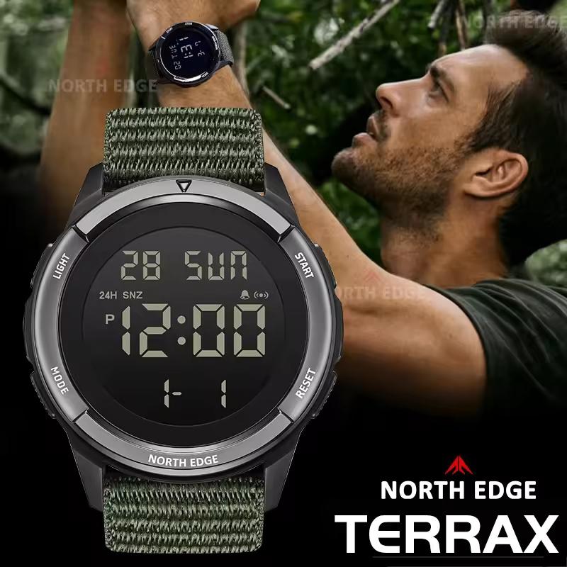 Мужские цифровые спортивные часы North EDGE 2026 TERRAX, роскошные, 47 мм, для активного отдыха, водонепроницаемые 50 метров, секундомер, таймер обратного отсчета, подсветка