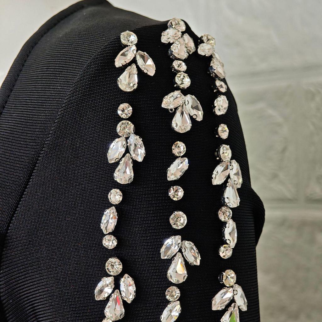 Европейское и американское роскошное платье-бандаж с квадратным вырезом и стразами - Приталенное, элегантное вечернее платье для светской львицы.