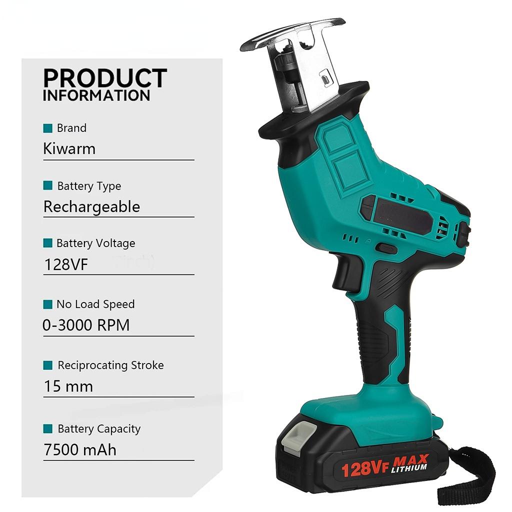 128VF 3000 RPM Cordless Electric Reciprocating Saw Li-ion Battery Saber Saw Variable Speed Metal Wood Cutter Power Tool