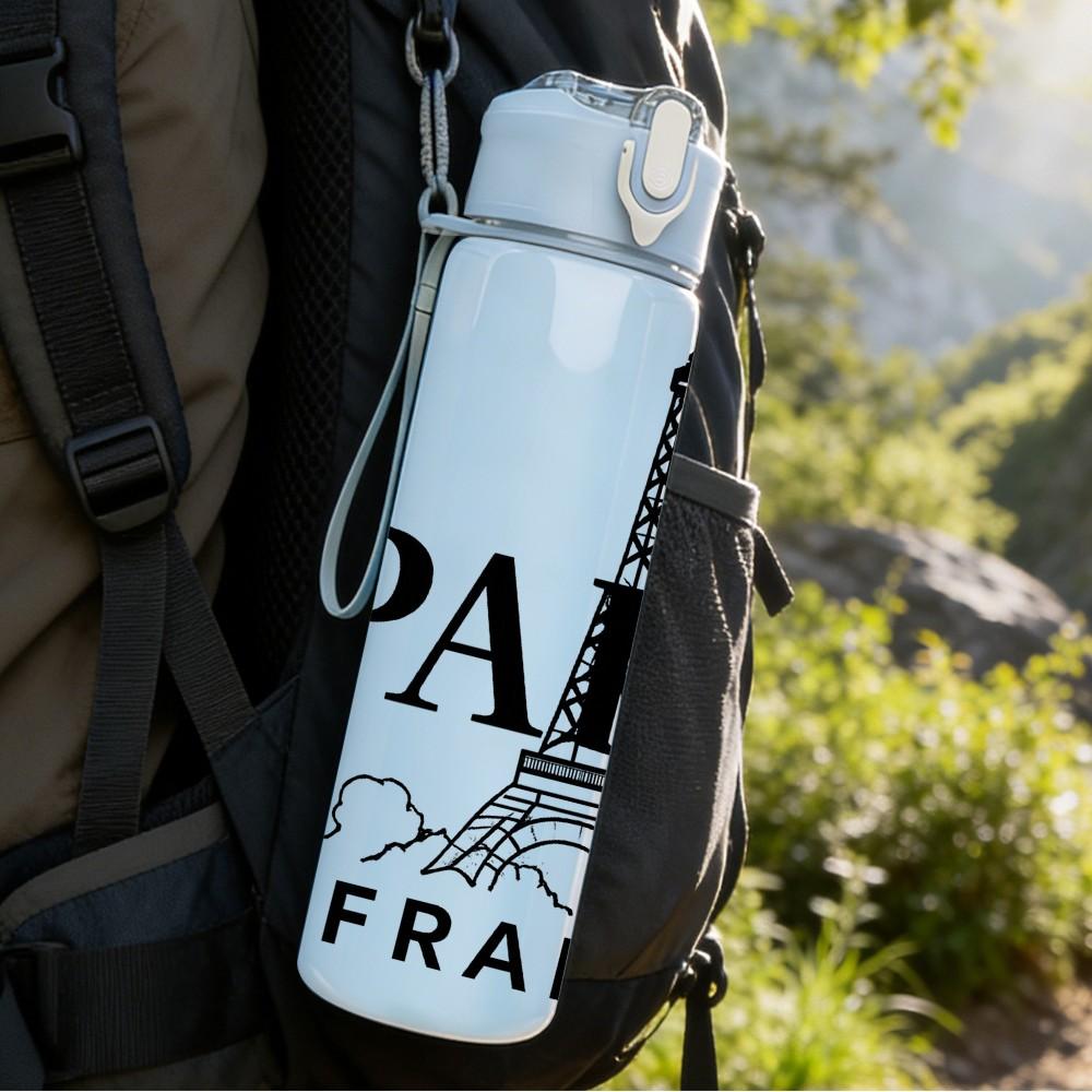 1PC Paris Eiffel Tower Print 750ml Color Plastic Sports Water Bottle Leakproof Flip Straw Lid Suitable for Sports Office Home Use