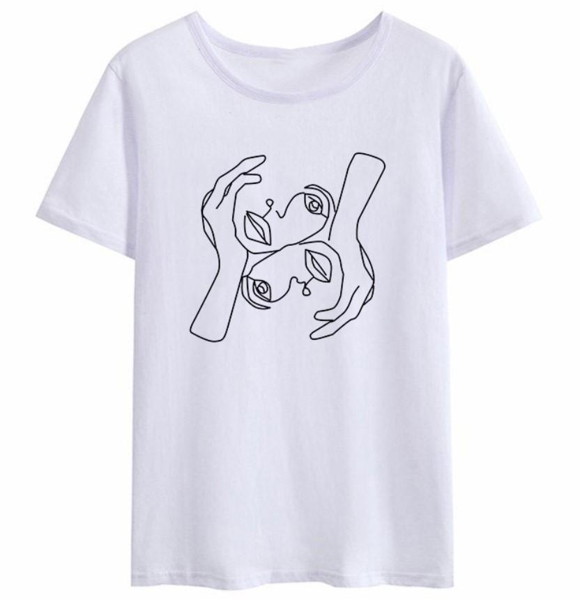 Creative Face Graphics Woman Graphics 90S Blouses Harajuku Summer Short Sleeve O-Neck White Female Tops Streetwear Y2K Clothing