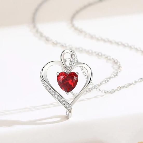 Heart Necklace for Women Love Heart Pendant with Faux Crystal Birthstone Necklace for Mother's Day Anniversary Birthday