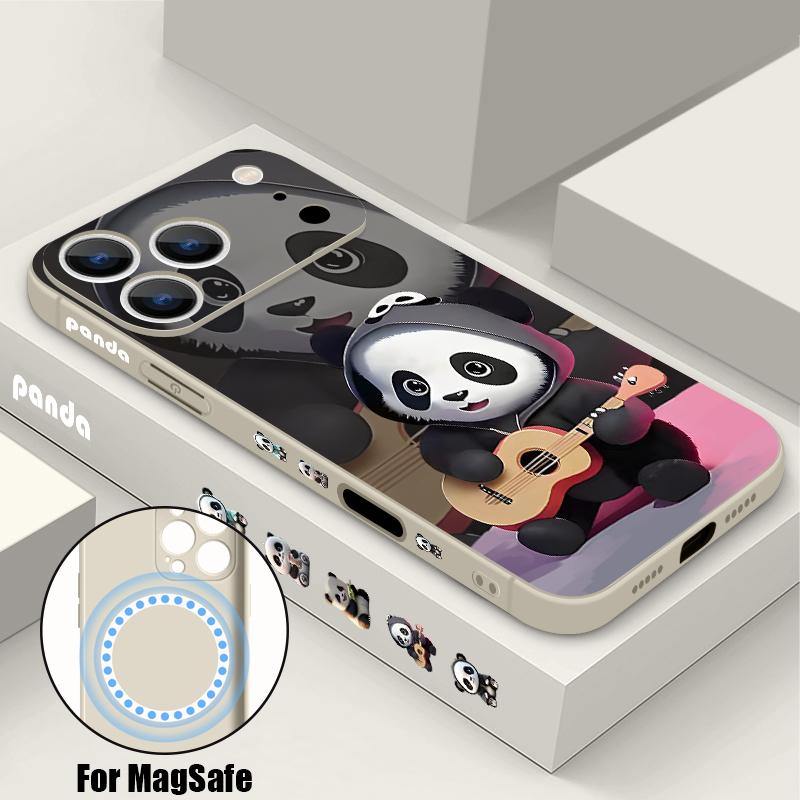 Для iPhone 17 Pro Max Чехол Играющий на гитаре Панда Магнитный Для Magsafe Силиконовая Крышка Для iPhone 16 Pro Max Funda iPhone 15 14 13 12 11 16E Air