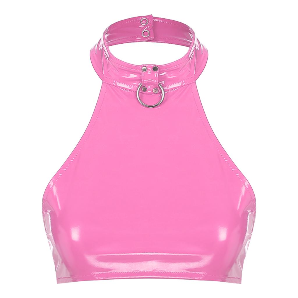 Женский латексный укороченный топ с лямкой на шее, нижнее белье без рукавов, обтягивающие топы без подкладки, бюстье Rave, клубная одежда