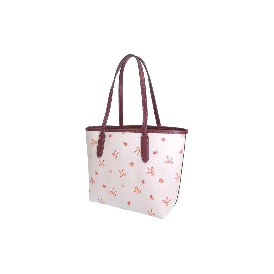 Coach City 23 Bow Tie Print Snap Coated Canvas Tote Bag Women Tote Chalk Wine CN681-IMWDA