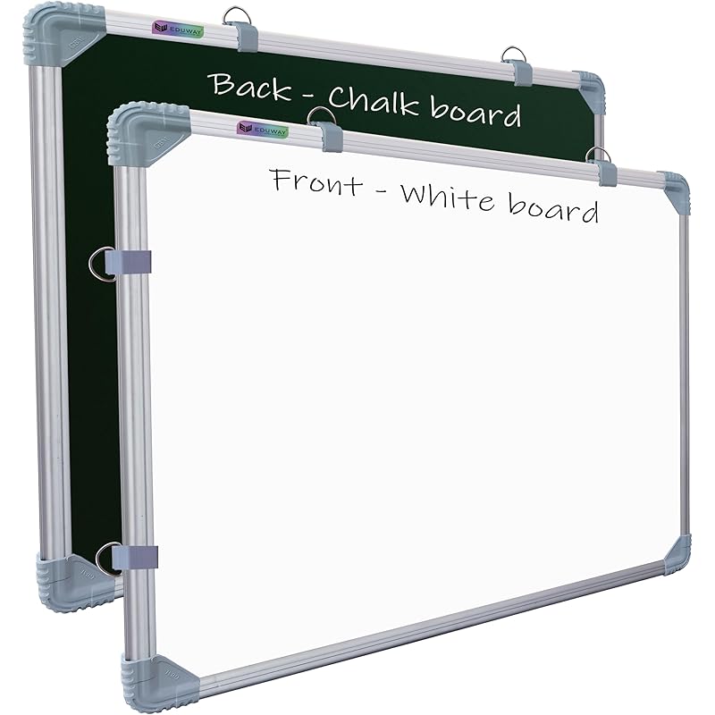 Eduway 1.5X2 Feet Kunj Non-Magnetic Double-Sided White Board And Chalkboard | Ideal Use For Home, Office, Kids With Slid