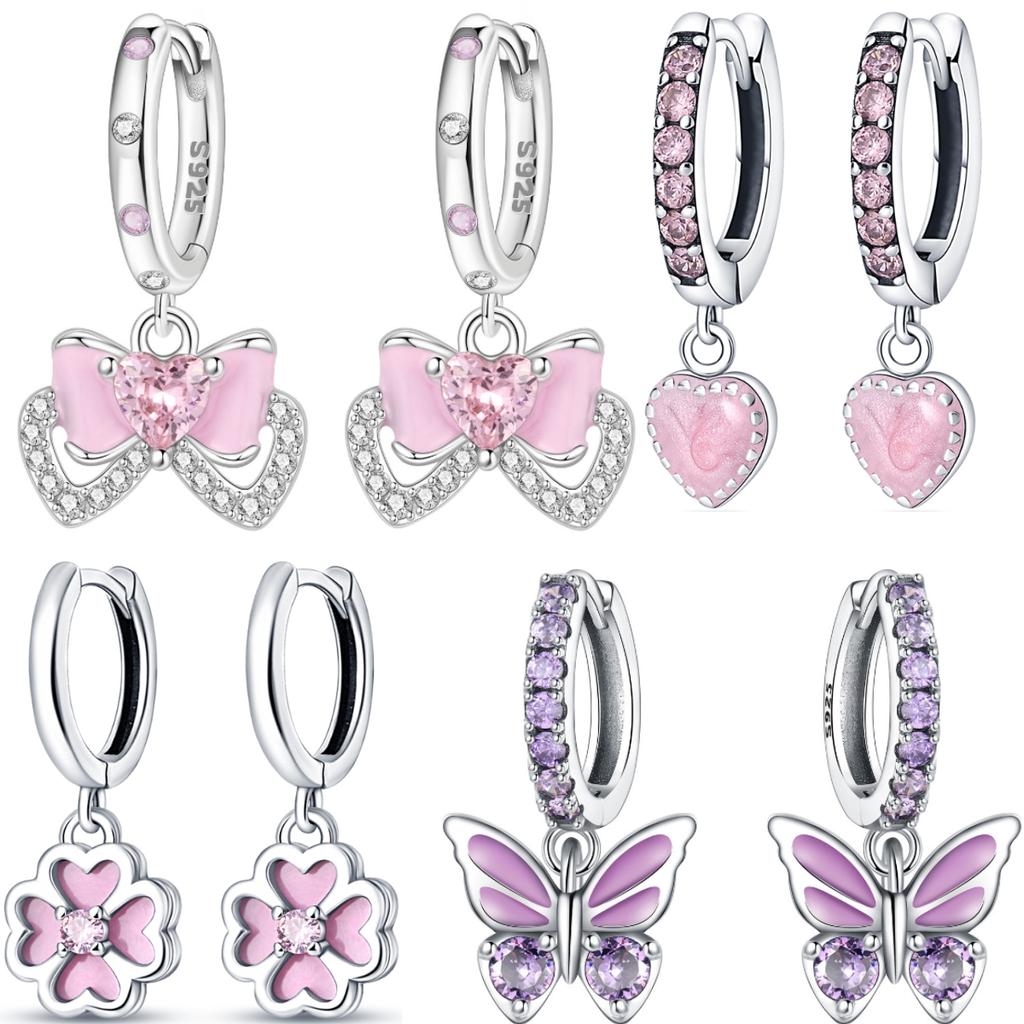 Orstarry 925 Silver Pink Sweet Bow Earrings Women Jewelry Trendy Drop Earrings Party Gift Anniversary