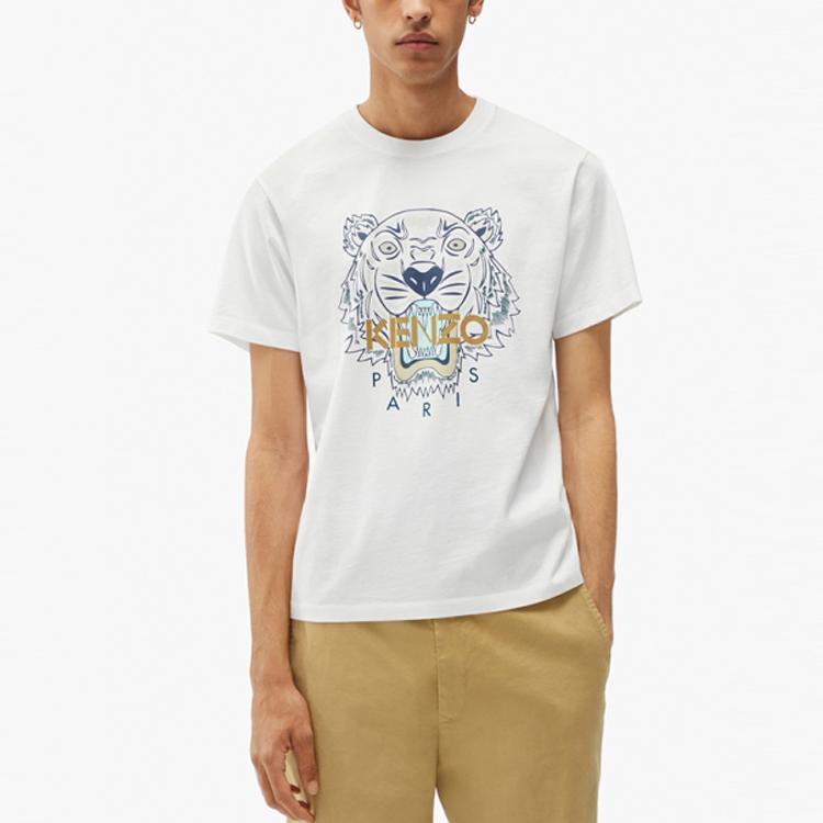 KENZO Classic Tiger Head T-Shirts Men's White Crew Neck Moderate Straight Fit FB65TS0204YA-01B