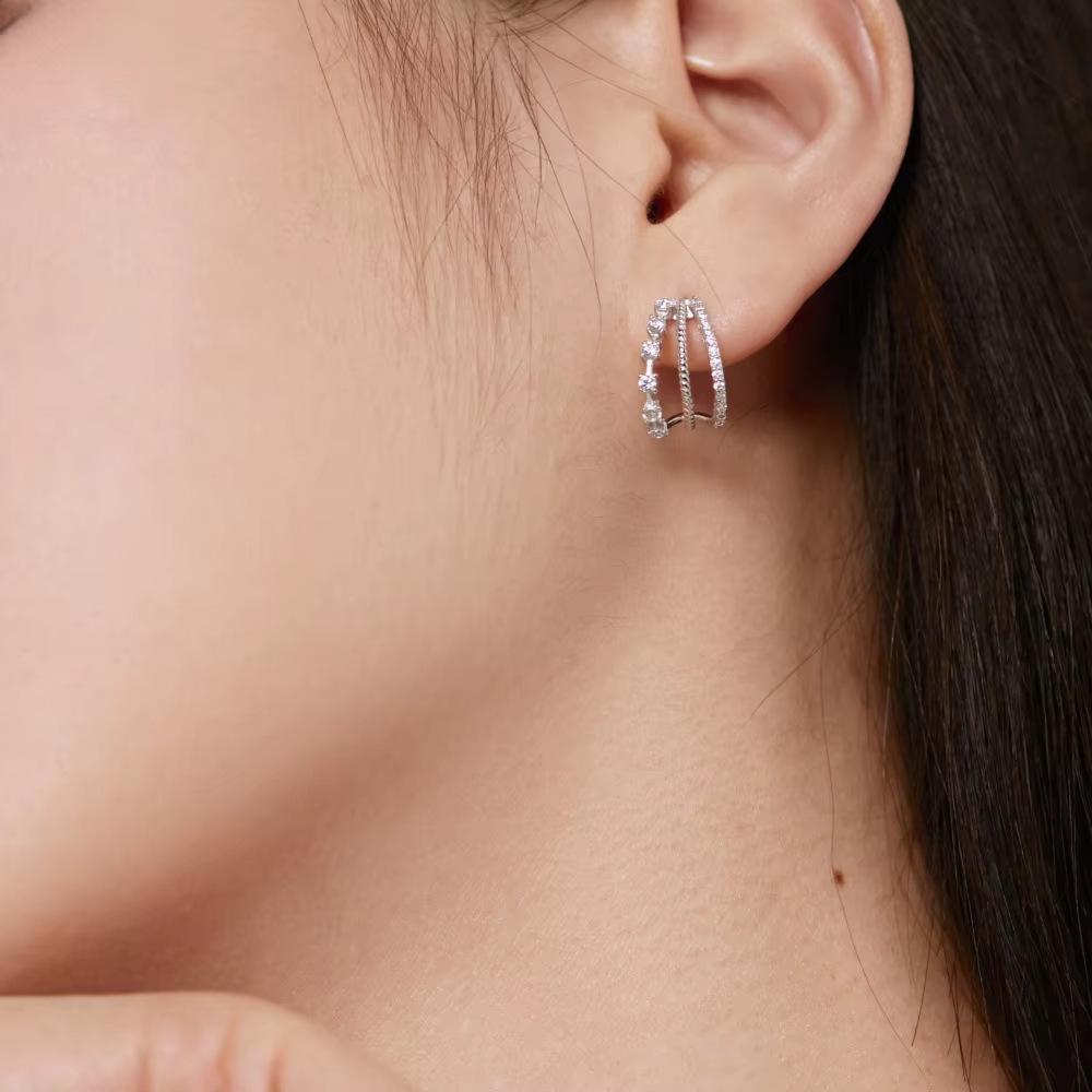 Luxury Moissanite Multi Layer Hollow Semi Circle Earrings Niche Fashion Temperament Studs For Women Elegant Jewelry
