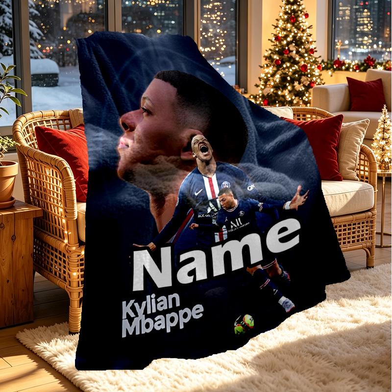 Custom Name Personalized Kylian Mbappe Print Blanket, Home Decor, Bedroom, Sofa, Camping, Couch, Gifts for Birthday ChristmasEnthusiasts