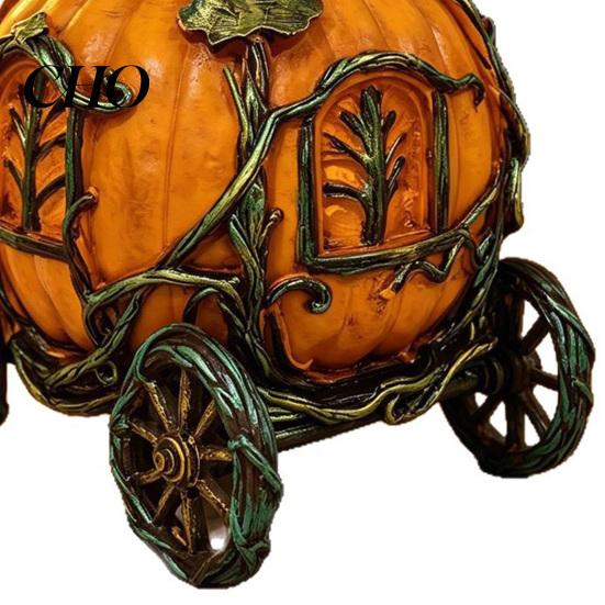 Fall Themed Room Accessories 3D Resin Pumpkin Carriage Ornament, Retro Fairy Tale Cart Dreamy Niche Gift for Her Figurine, Vintage Desktop Decoration