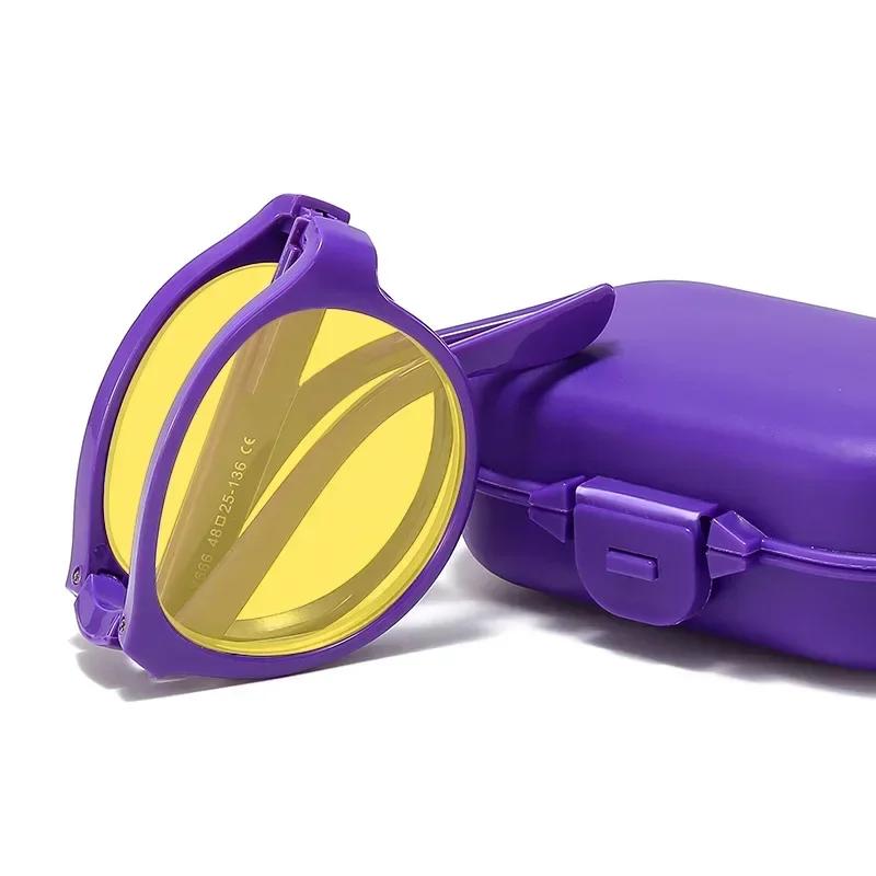 NEW Foldable Night Vision Glasses with Box for Men Women Round Ultralight Light Blocking Eye Protection Eyewear for Driving