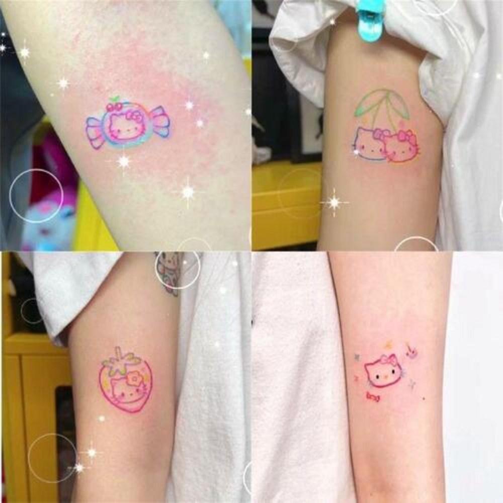 Hello Kitty Tattoo Sticker Tattoo Set Friendship Couple Gift Set 24p, Pink Kitty Tattoo Sticker 12p Random Delivery