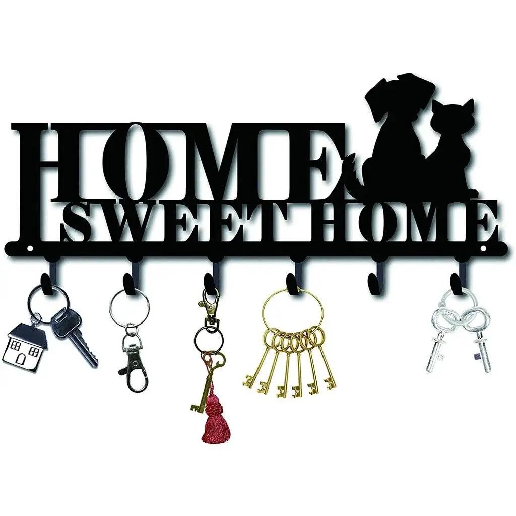 Настенный органайзер Sweet Home & Dogs Design с 6 крючками — стильное хранилище для ванной комнаты, прихожей и т. д.