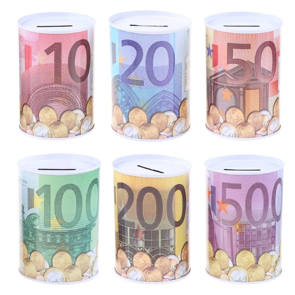 Cylinder Tinplate Durable Euro Decorative Money Box Coins Deposit Boxes Storage Box Money Bank