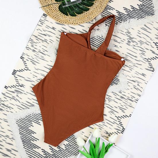 Женский цельный купальник на одно плечо с подкладкой из стали и металлическими пряжками, монокини, сексуальный купальник с S-образной фигурой и полым дизайном