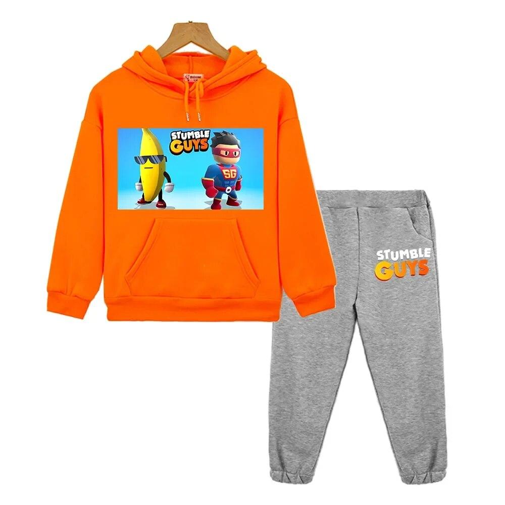 Stumble Guys Hooded Sets Casual Sweatshirt Boy Girl Anime Hoodie Y2k Clothes Autumn Pullover Fleece Jacket Kids Boutique Clothes