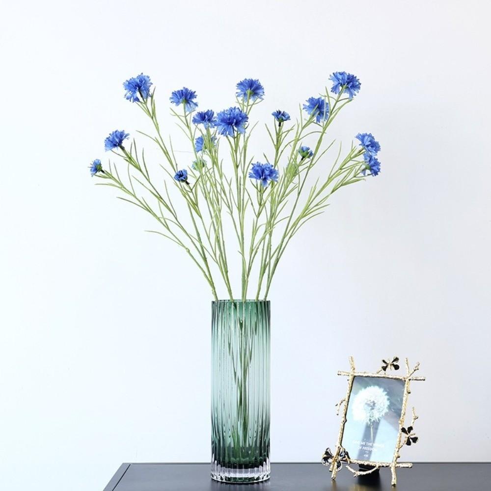 3 Forks/Bouquet Long Branch Artificial Flower Starry Cornflower Blue Color Silk Cornflower Silk Material Fake Flowers