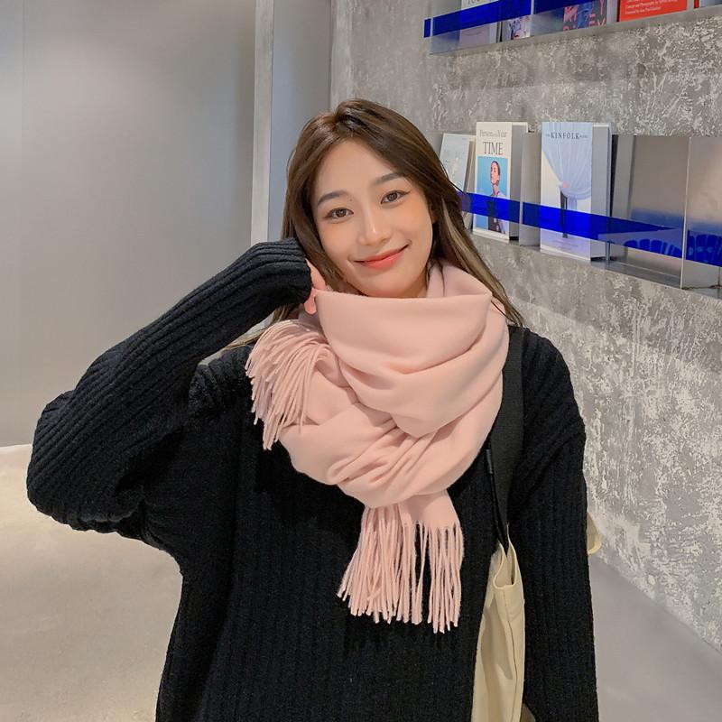 Women'S Thick Warm Solid Color Scarf Autumn And Winter New Style Cashmere Scarf Versatile Wool Scarf