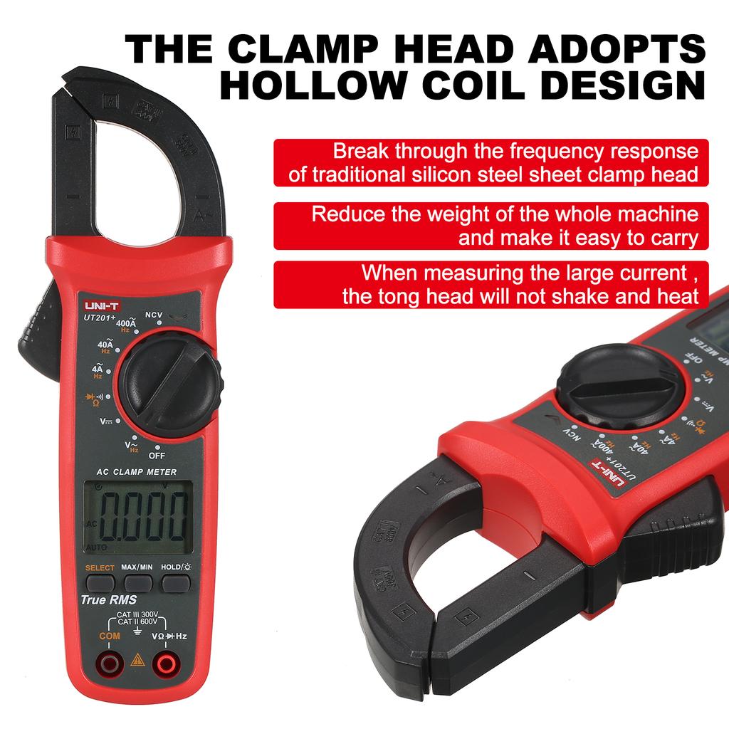 UNI-T UT201+ Цифровые клещи на 4000 отсчетов Мультиметр True RMS Амперметр с клещами Измеритель напряжения NCV