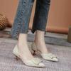 Baotou Hollow Sandals Women's Medium Heel 2025 New Pearl Fairy Style Thin Heel Pointed Summer Women's Single Shoes