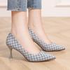 Женская новая женская обувь на высоком каблуке, весенняя корейская версия, туфли с острым носком и неглубоким ртом, женские туфли в клетку на шпильке