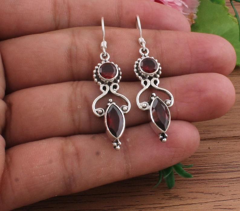 Solid 925 Sterling Silver Earring Garnet Gemstone Handmade Designer Boho Earring Statement Jewelry