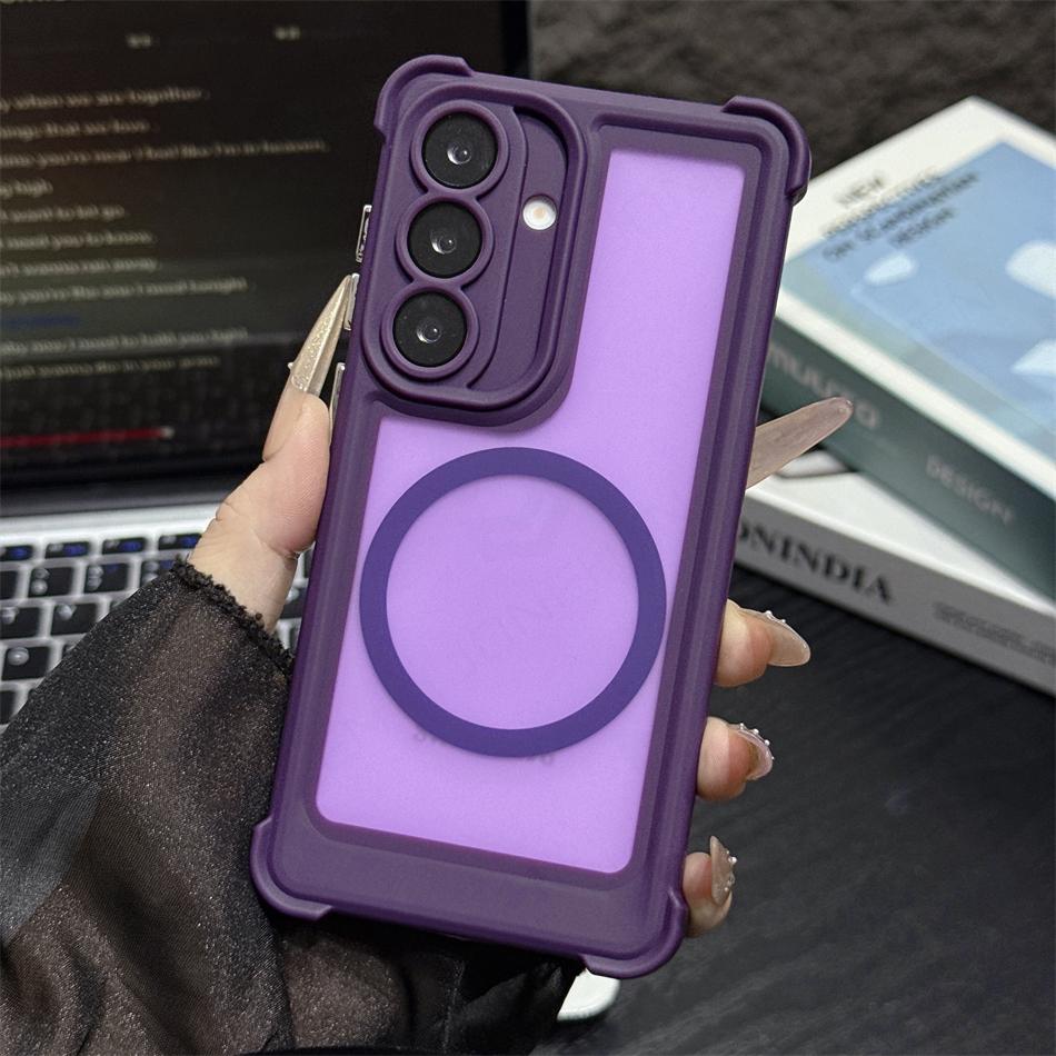 Translucent Armor Magnetic Case For Samsung Galaxy S26 S2 Ultra S24 Plus Reinforced Shockproof Corners Matte Cover For