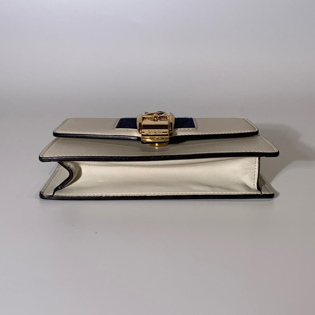 [Pre-Owned] Sylvie Gold Buckle Striped Web Chain Leather Mini Square Crossbody Bag - Very Good #1MBHZBL