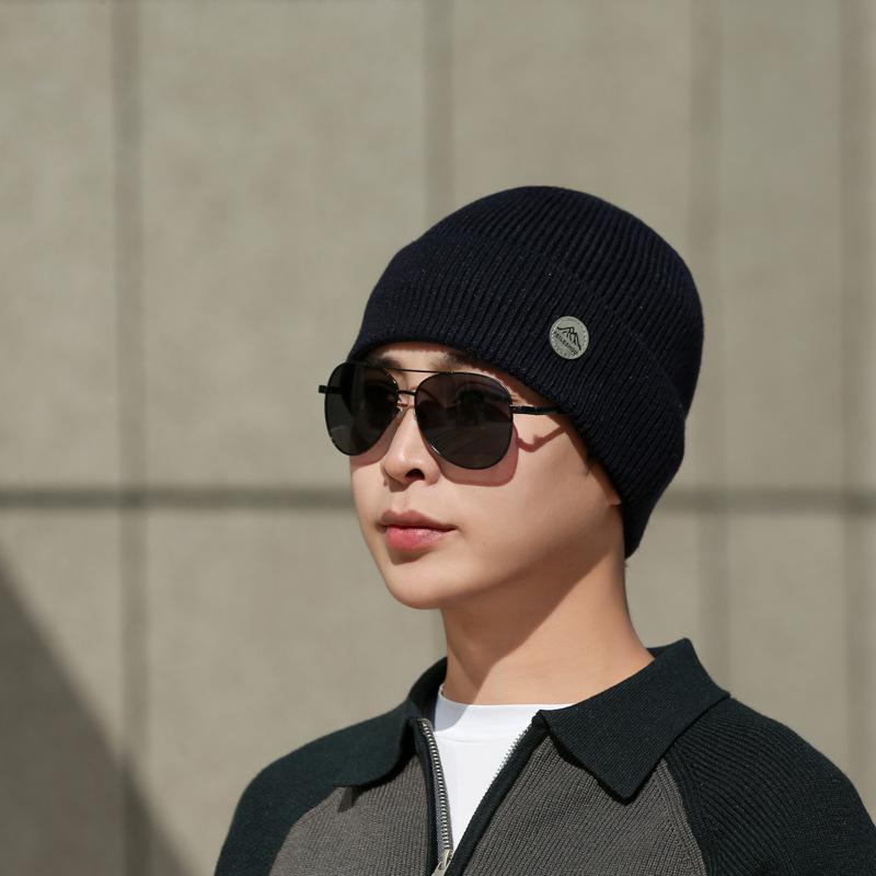 Men's Autumn Winter Knitted Hat Warm Wool Hat Outdoor Sports Cashmere Thick Pullover Cap